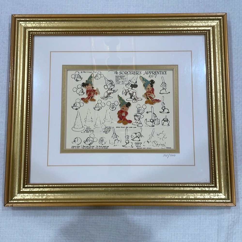 Walt Disney’s “Sorcerer Apprentice Sketch’s” framed pin set collection.